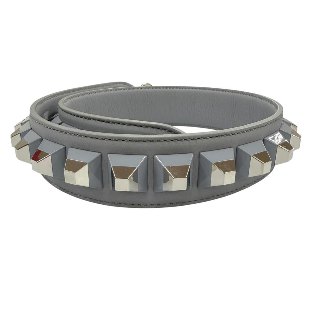 FENDI 8AV077 Strap You Shoulder Leather Logo Hardware Gray Silver Women's